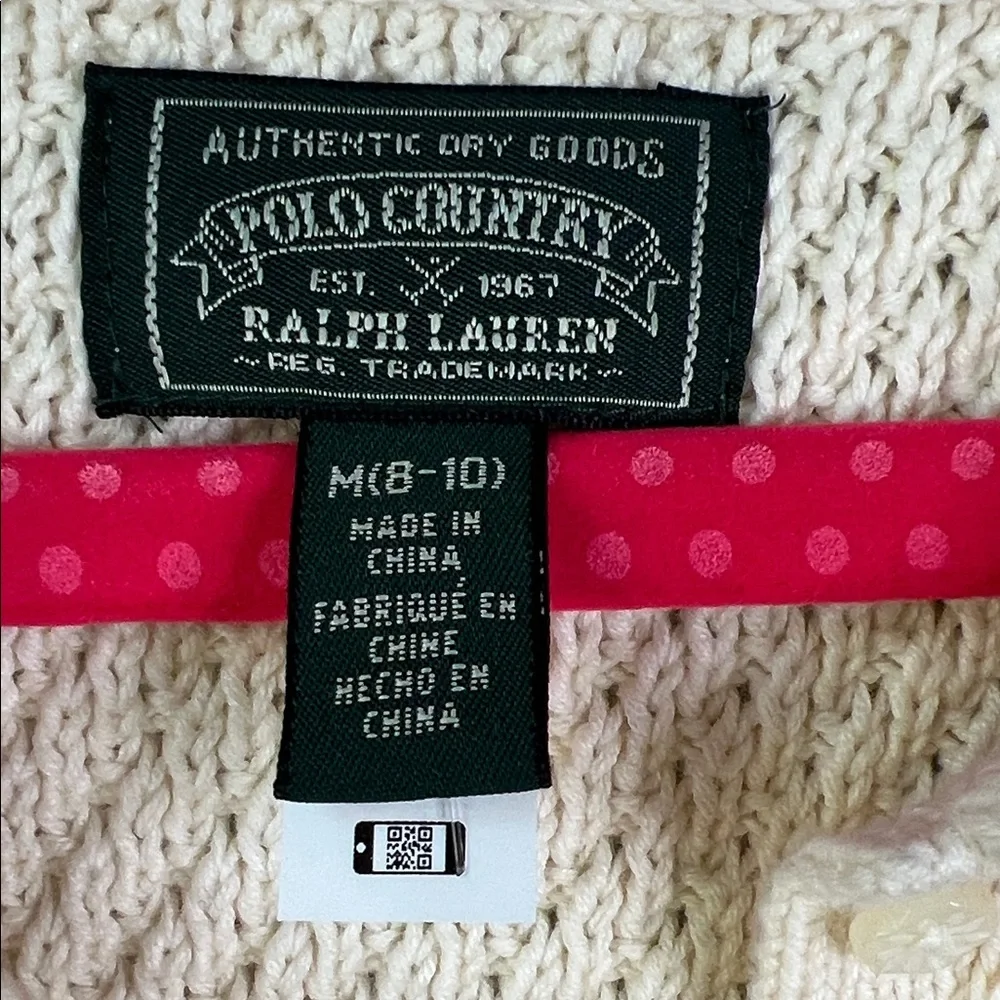 Polo Ralph Lauren Country Cream Ivory Knit Crochet Cardigan Sweater Size M 8/10